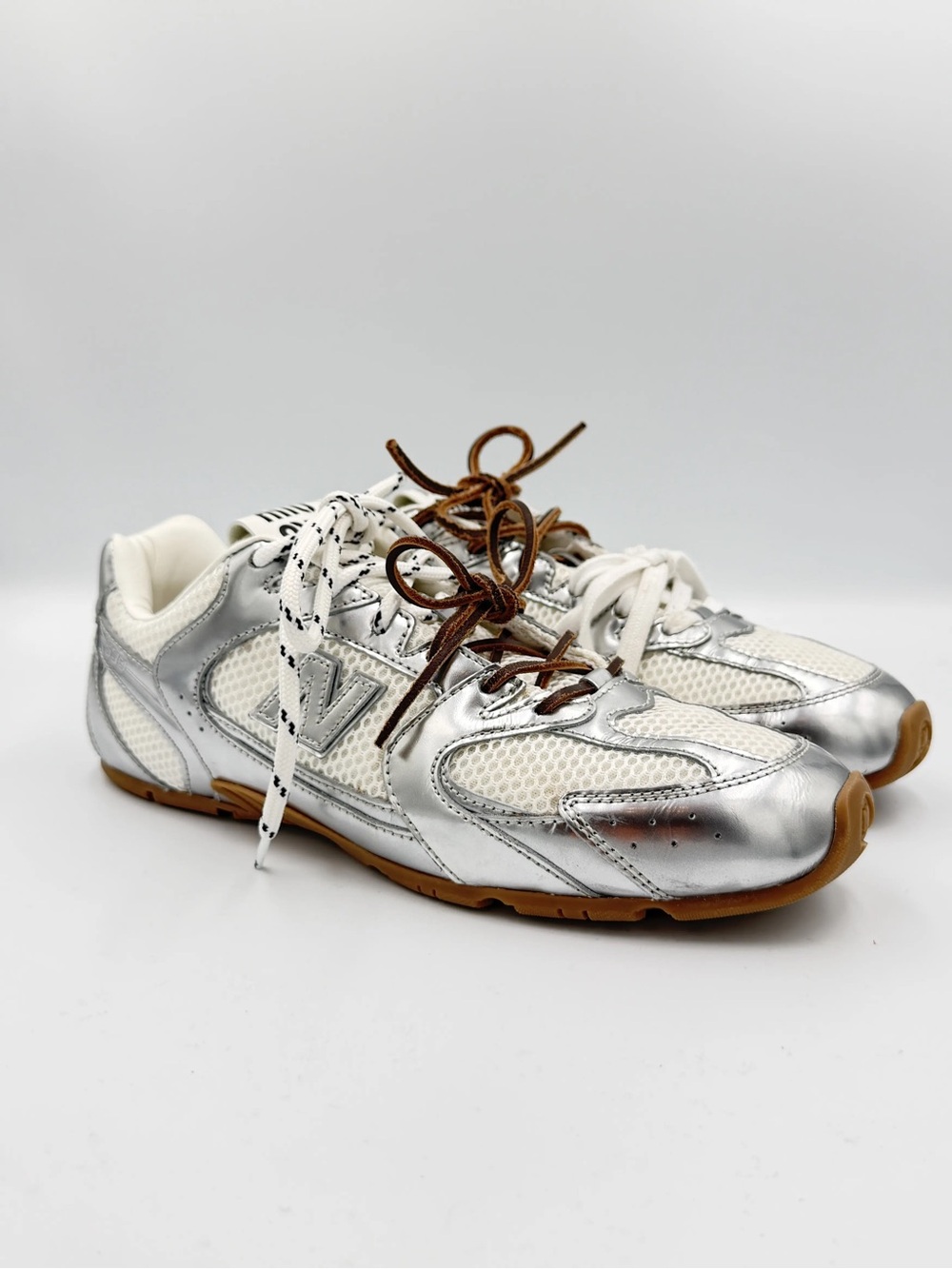 Miu Miu x New Balance 530 SL Metallic Silver Leather Sneakers - Size EU 39